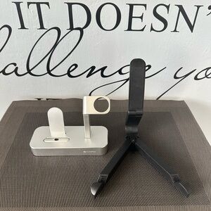 Silver Phone and Smart Watch Charger, Black Tablet Stand